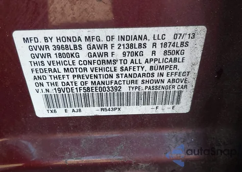 2014 Acura Ilx 2.0L from USA, damaged, VIN 19VDE1F58EE003392